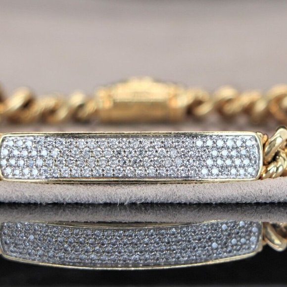 20378 David Yurman 18K Solid Yellow Gold Petite Pave Diamond ID Chain Bracelet - Picture 6 of 6